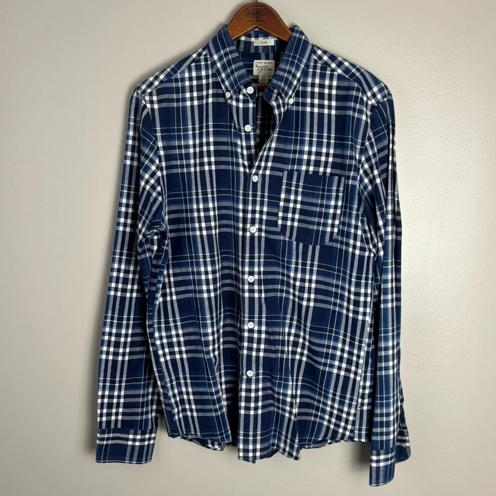 J. Crew Indian Madras Men's Plaid Button-Down Shirt 100% Cotton Slim Fit Medium